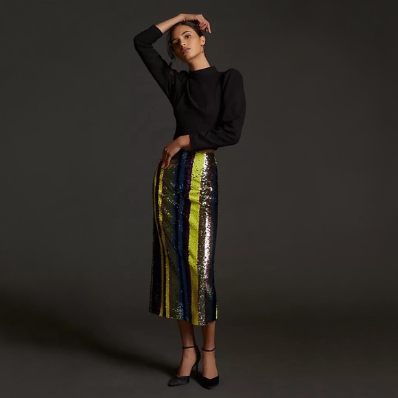 Rdalamal | Striped Sequined Midi Skirt | NWT - Picture 2 of 6